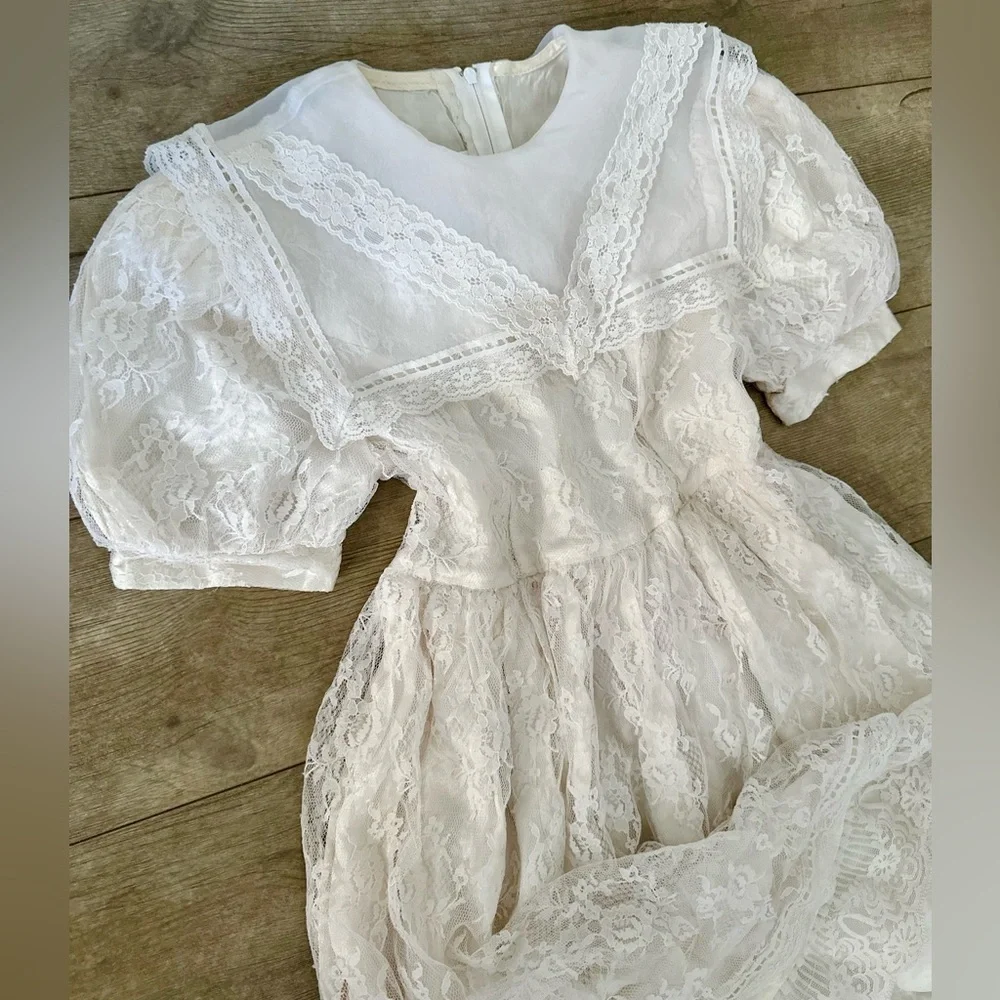VINTAGE Gunne Sax Jessica McClintock Girls Lace Dress Size 7 Back Zip Lined